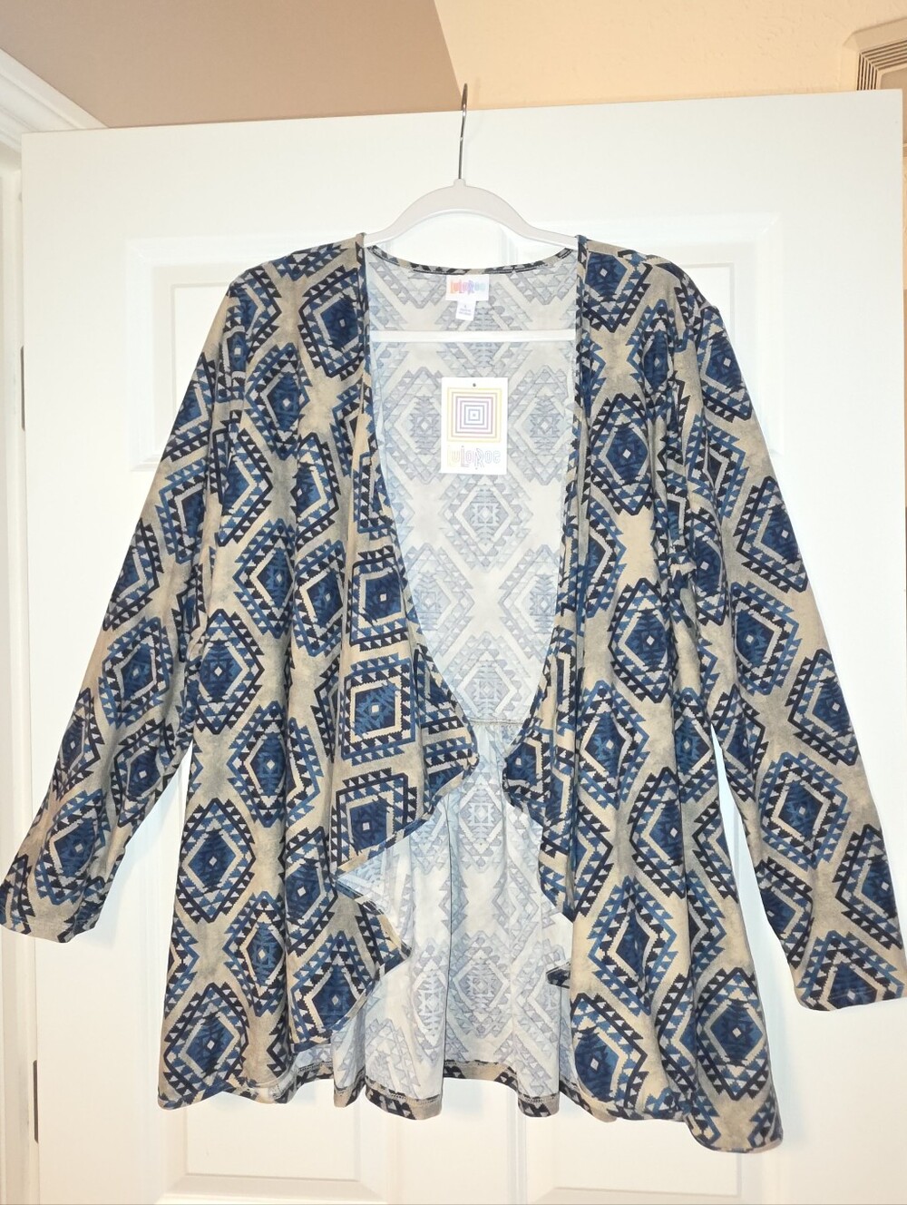 LuLaRoe NWT Women's Nanette Cardigan Blue Geo-Print Open Front Women's Retail$46 - Picture 2 of 5